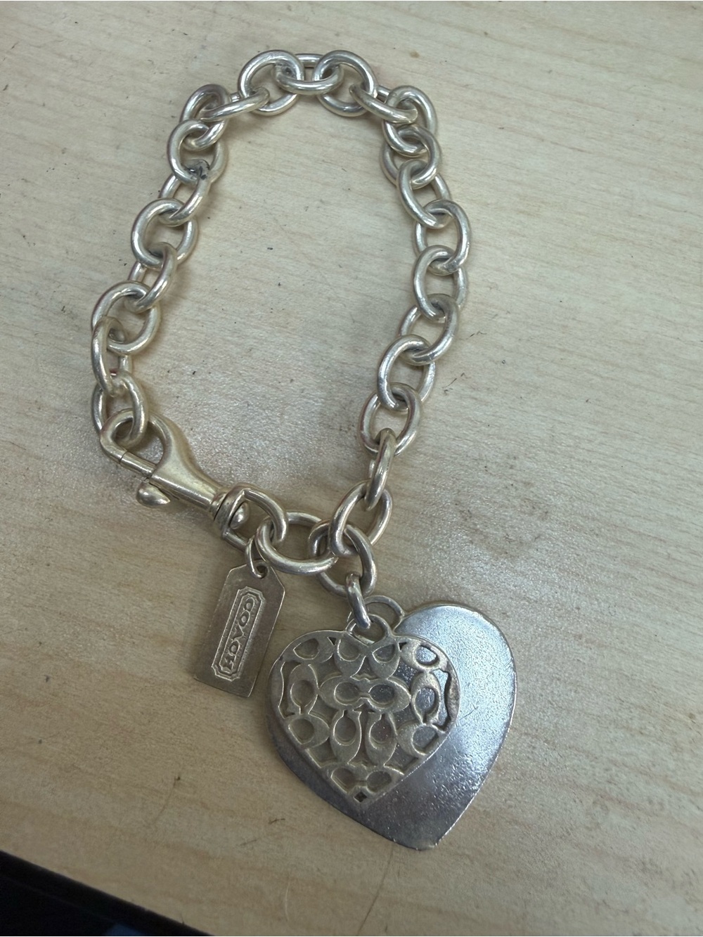 Coach Sterling Silver Heart Charm Bracelet - Silver